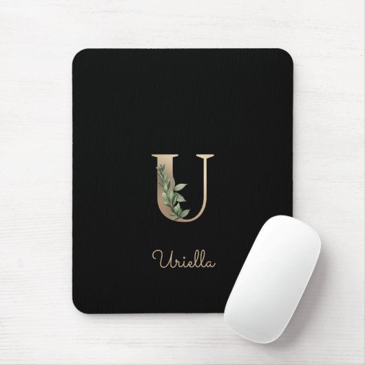 Elegantes Botanisches Monogramm Letter U Mouse Pad Mousepad (Mit Mouse)