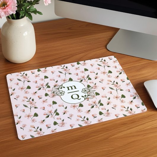 Elegantes Botanisches Monogramm-Logo Floral Wasser Mousepad