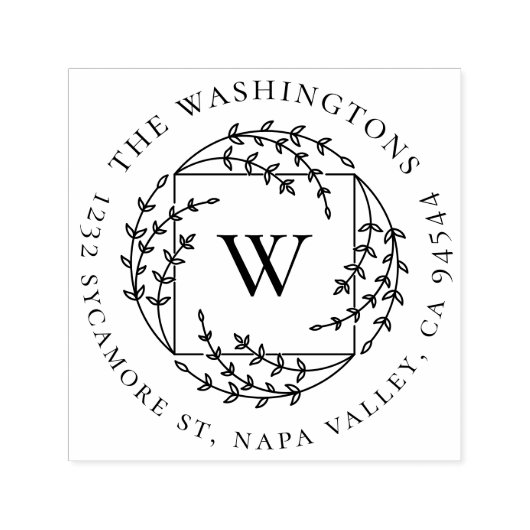 Elegantes Botanisches Monogramm | Rücksendeadresse Permastempel (Design)