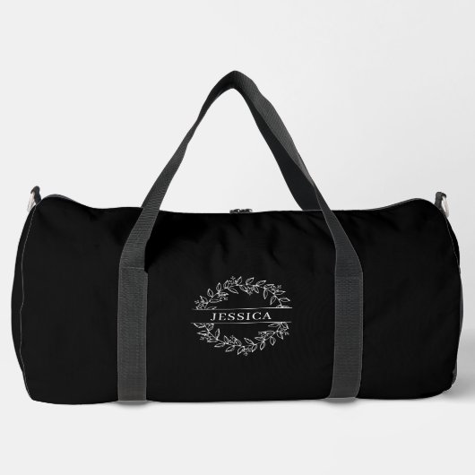 Elegantes botanisches Monogramm, schwarz  Duffle Bag (Vorderseite)