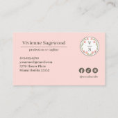 Elegantes botanisches Monogramm-Wappen Rosa grüne Visitenkarte (Rückseite)