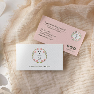 Elegantes botanisches Monogramm-Wappen Rosa grüne Visitenkarte