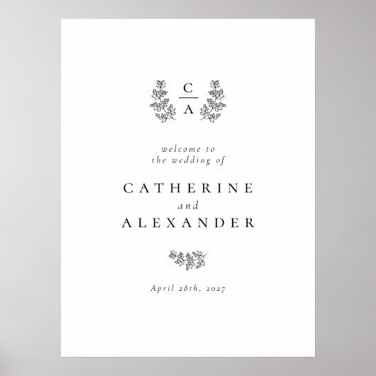 Elegantes Botanisches Monogramm-Zeichen für Hochze Poster (Vorne)