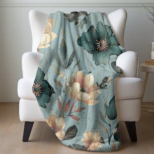 Elegantes botanisches Muster Blau Fleecedecke