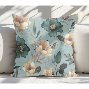 Elegantes botanisches Muster Blau Kissen
