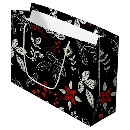 Elegantes botanisches Muster Große Geschenktüte (Vorderseite Schrägansicht)