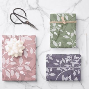 Elegantes botanisches Muster mit wandernden Blätte Geschenkpapier Set