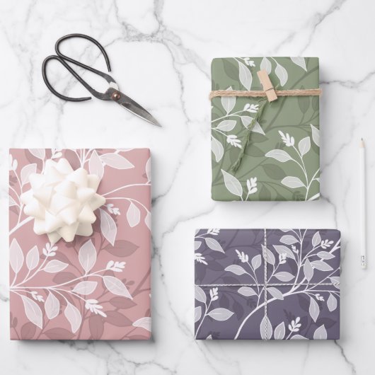 Elegantes botanisches Muster mit wandernden Blätte Geschenkpapier Set (Vorderseite)