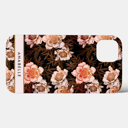 Elegantes botanisches Muster Monogramm Case-Mate iPhone Hülle (Rückseite (Horizontal))