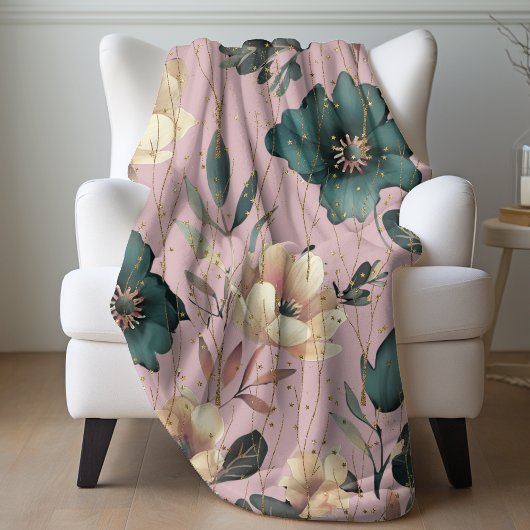 Elegantes botanisches Muster Rosa Fleecedecke