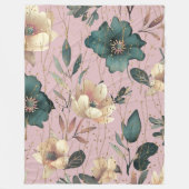Elegantes botanisches Muster Rosa Fleecedecke (Vorderseite)