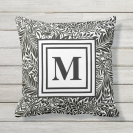 Elegantes botanisches Muster Schwarz-Weiß-Monogram Kissen