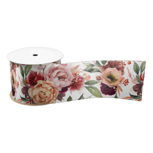 Elegantes botanisches Orange und Burgund Rote Flor Satinband