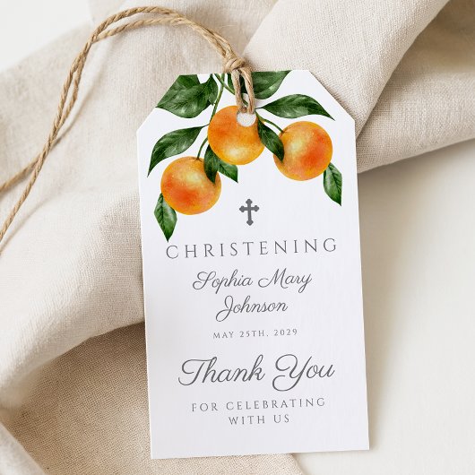 Elegantes botanisches Orangen Christening Geschenkanhänger