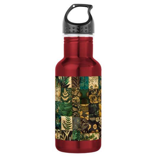 ✨Elegantes botanisches Patchwork-Blumenmuster-Desi Edelstahlflasche (Vorderseite)