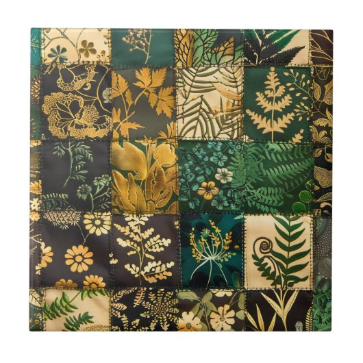✨Elegantes botanisches Patchwork-Blumenmuster-Desi Fliese (Vorderseite)