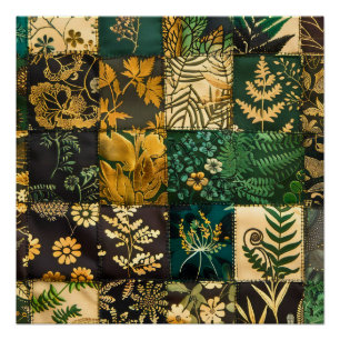 ✨Elegantes botanisches Patchwork-Blumenmuster-Desi Poster