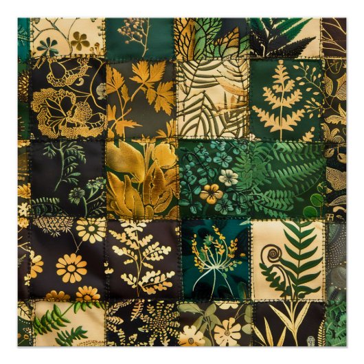 ✨Elegantes botanisches Patchwork-Blumenmuster-Desi Poster (Vorderseite)
