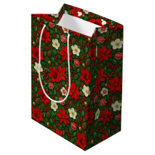 Elegantes Botanisches Poinsettia Blumenmuster Mittlere Geschenktüte