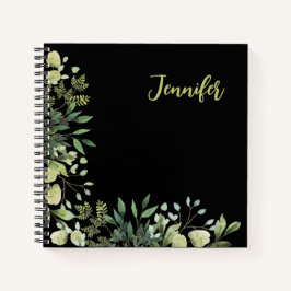 Elegantes botanisches Rahmen-Blätter schwarz Notizblock