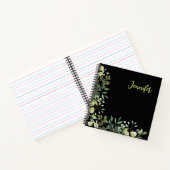 Elegantes botanisches Rahmen-Blätter schwarz Notizblock (Innenseite)