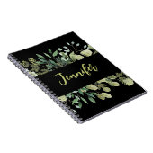Elegantes botanisches Rahmen-Blätter schwarz Notizblock (Rechte Seite)