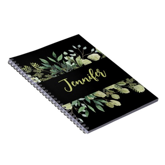 Elegantes botanisches Rahmen-Blätter schwarz Notizblock (Rechte Seite)