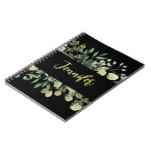Elegantes botanisches Rahmen-Blätter schwarz Notizblock (Linke Seite)