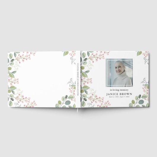 Elegantes botanisches Rosa Blossom Foto Beerdigung Gästebuch (Voll)