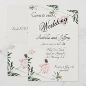 Elegantes Botanisches Rosa Blossom mit Schmetterli Einladung (Vorne/Hinten)