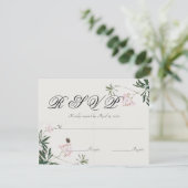 Elegantes Botanisches Rosa Blossom mit Schmetterli RSVP Karte (Stehend Vorderseite)
