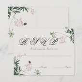 Elegantes Botanisches Rosa Blossom mit Schmetterli RSVP Karte (Vorne/Hinten)