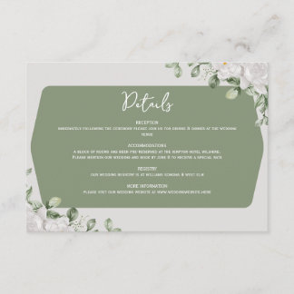 Elegantes botanisches Salbeigrün-Weiß-Blumendesign Begleitkarte