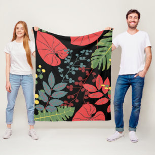 Elegantes botanisches Schwarz und moderne Farben Fleecedecke