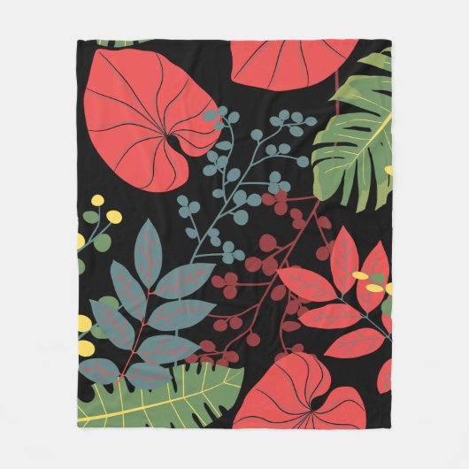 Elegantes botanisches Schwarz und moderne Farben Fleecedecke (Vorderseite)