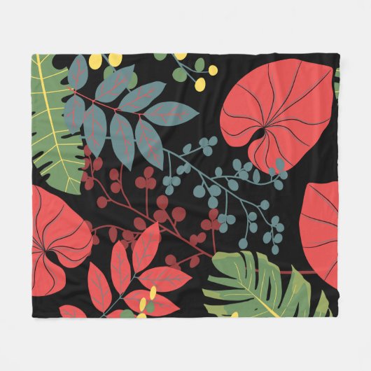 Elegantes botanisches Schwarz und moderne Farben Fleecedecke (Vorderseite (Horizontal))
