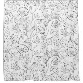 Elegantes botanisches Schwarz-Weiß-Blau Duschvorhang (Vorderseite)