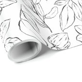 Elegantes botanisches Schwarz-Weiß-Blau Geschenkpapier (Rolleneckpunkt)