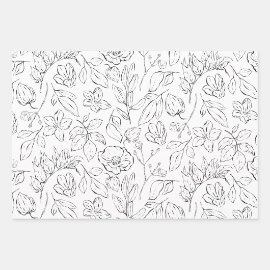 Elegantes botanisches Schwarz-Weiß-Blau Geschenkpapier Set (Vorderseite 3)