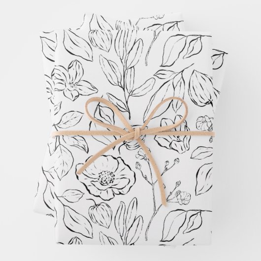 Elegantes botanisches Schwarz-Weiß-Blau Geschenkpapier Set (Beispiel)