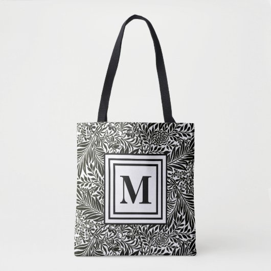 Elegantes botanisches Schwarz-Weiß-Mit Monogramm Tasche (Vorderseite)
