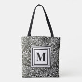 Elegantes botanisches Schwarz-Weiß-Mit Monogramm Tasche (Rückseite)
