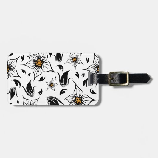 Elegantes botanisches Schwarz-Weiß-Muster Gepäckanhänger (Vorderseite horizontal)