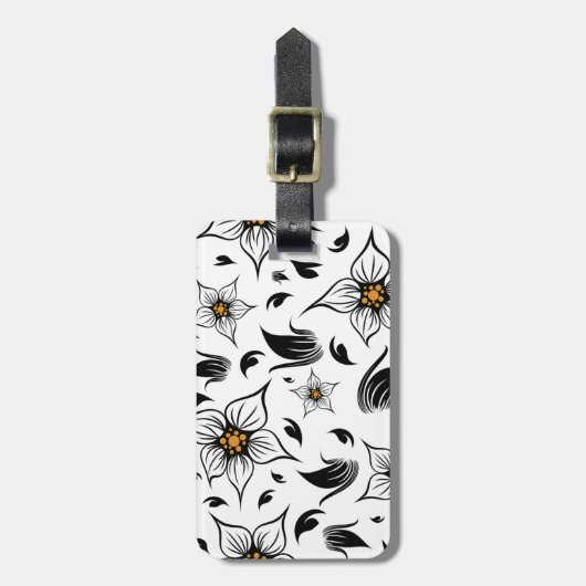 Elegantes botanisches Schwarz-Weiß-Muster Gepäckanhänger (Vorderseite vertikal)