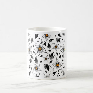 Elegantes botanisches Schwarz-Weiß-Muster Kaffeetasse