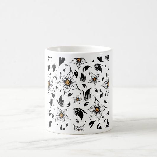 Elegantes botanisches Schwarz-Weiß-Muster Kaffeetasse (Mittel)