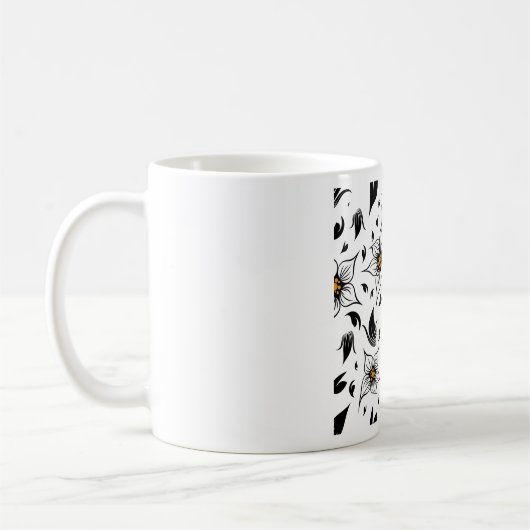 Elegantes botanisches Schwarz-Weiß-Muster Kaffeetasse (Links)