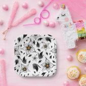 Elegantes botanisches Schwarz-Weiß-Muster Pappteller (Party)