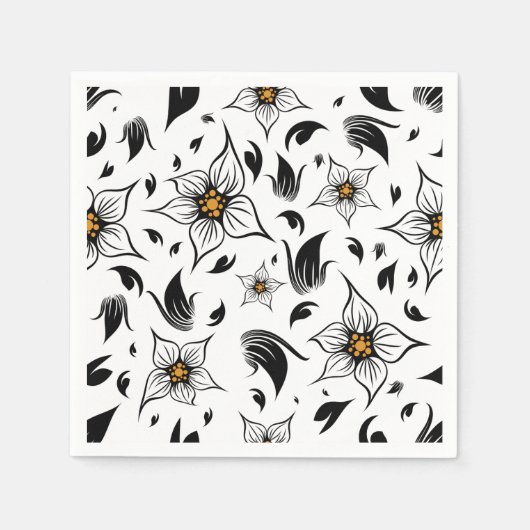 Elegantes botanisches Schwarz-Weiß-Muster Serviette (Vorderseite)