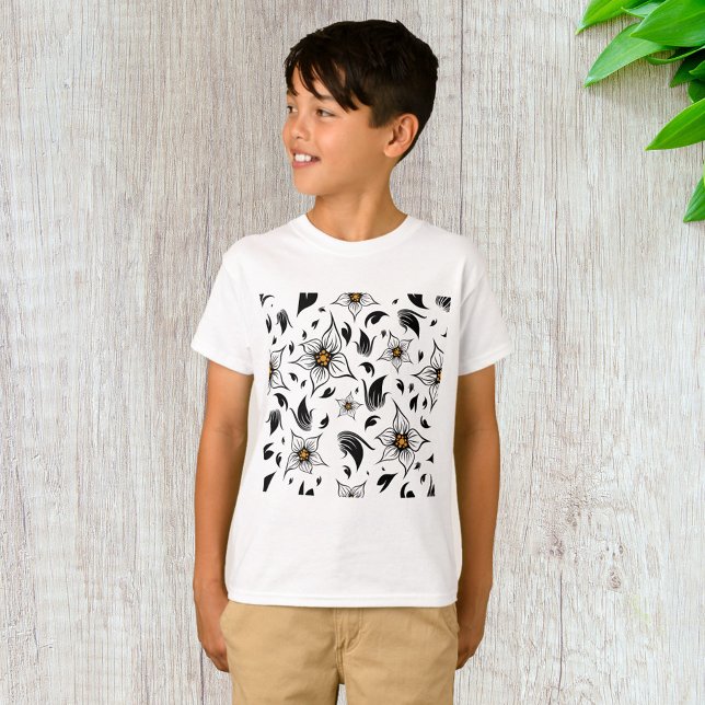 Elegantes botanisches Schwarz-Weiß-Muster T-Shirt (Von Creator hochgeladen)